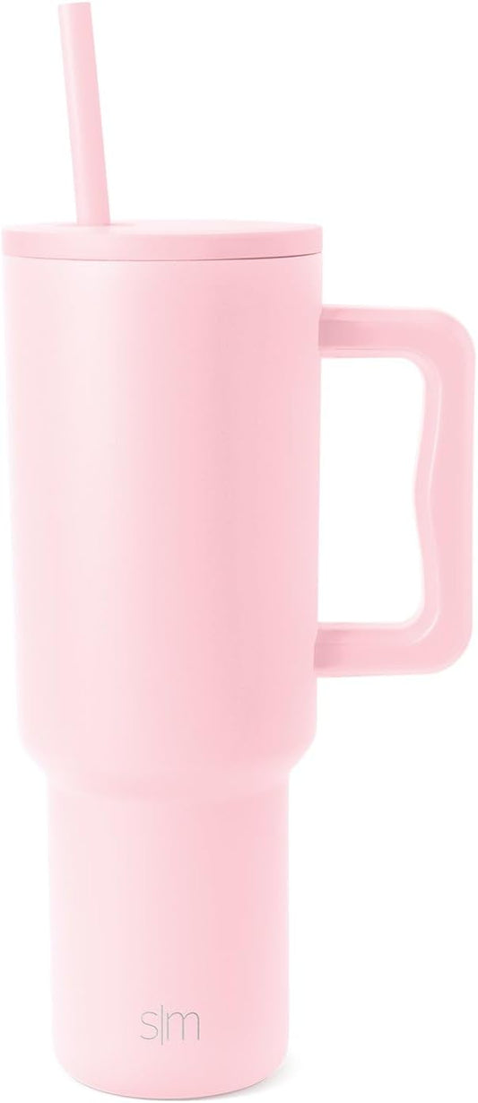 Simple Modern 40 oz Trek Tumbler with Handle and Straw Lid | Cup Holder Friendly Insulated Stainless Steel Travel Mug | Blush