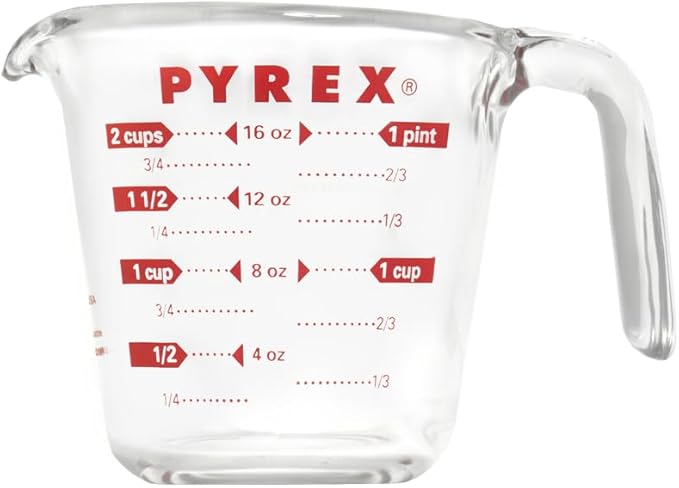 Pyrex Prepware 6001075 Measuring Cup, Red Graphics, Clear