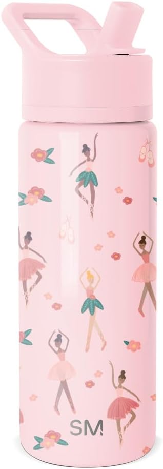 Simple Modern Kids Summit Water Bottle with Straw Lid | 18oz Stainless Steel Cup Insulated Tumbler for Toddlers, School | Pink Ballerina