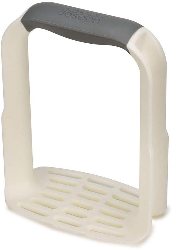 Joseph Joseph 20140 Easy-Mash Plastic Potato Masher Ergonomic with Non-slip Grip and Pan-scraping Edges Dishwasher Safe, One-size, White