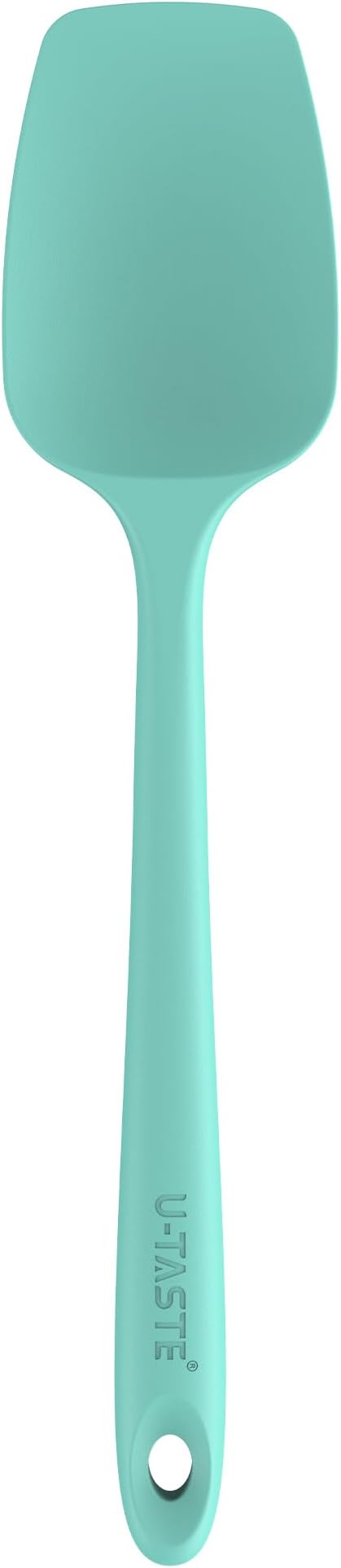U-Taste Silicone Cooking Spoon Spatula: 480ºF Heat Resistant Food Grade 11.38" Flexible Rubber Kitchen Spoonula, Seamless Pastry Bowl Scraper for Mixing Scraping in Nonstick Cookware (Aqua Sky)