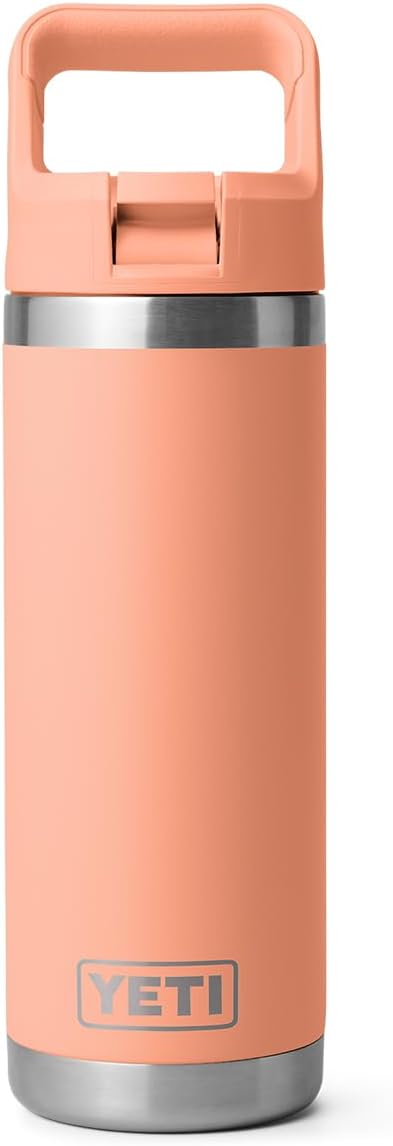 YETI Rambler 18 oz Bottle, Vacuum Insulated, Stainless Steel with Color Matching Straw Cap, Low Country Peach