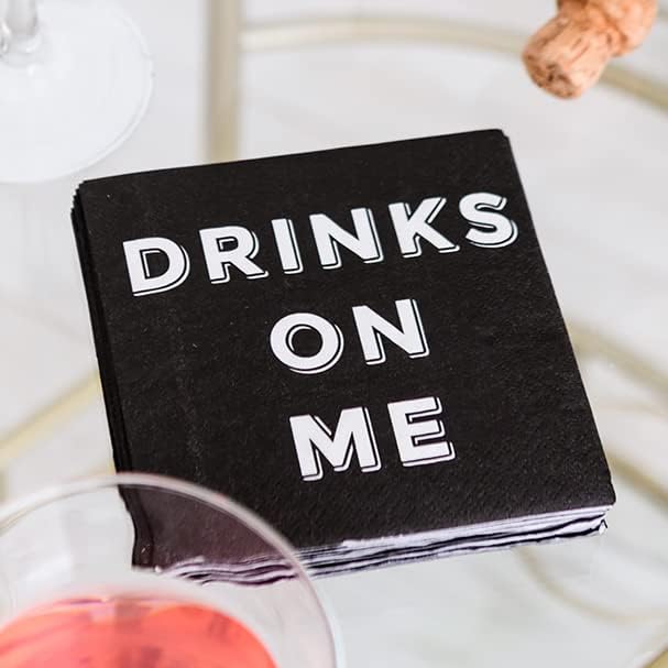 Twisted Wares - Funny Cocktail Napkins - Drinks On Me - Boutique Cocktail Napkins - Perfect for any Celebrations 5"X5" (20 Pack)