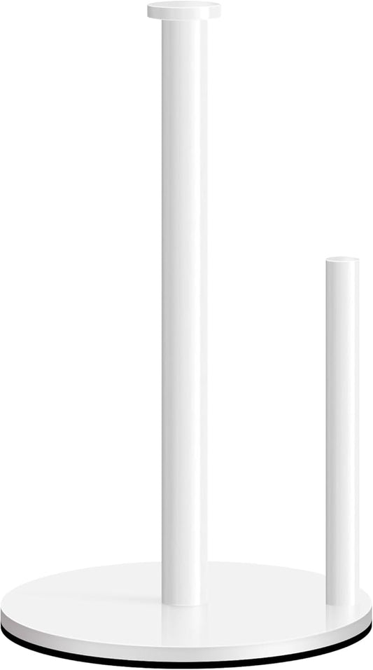 Paper Towel Holder Countertop, OBODING, White Kitchen Paper Towel Holder Stand for Kitchen and Bathroom Organization, Stainless Steel Paper Towel Holders for Standard and Large Rolls (White)