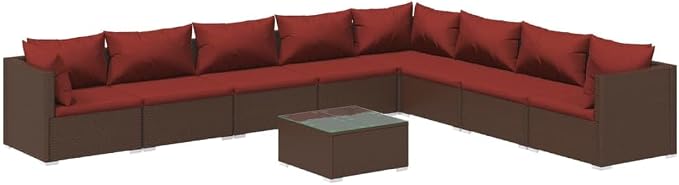 9 Piece Garden Lounge Set, Modular Brown Poly Rattan Outdoor Patio Furniture by Unknown