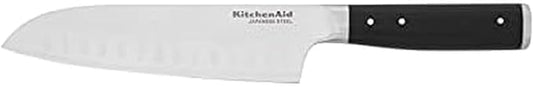 KitchenAid Gourmet Forged Triple Rivet Santoku Knife with Custom-Fit Blade Cover, 7-inch, Sharp Kitchen Knife, High-Carbon Japanese Stainless Steel Blade, Black