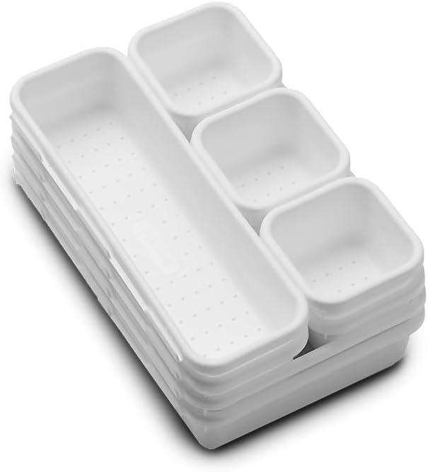 Madesmart 8-Piece Interlocking Bin Pack Customizable Multi-Purpose Drawer, One Home Organization, BPA Free, White, 8 Count