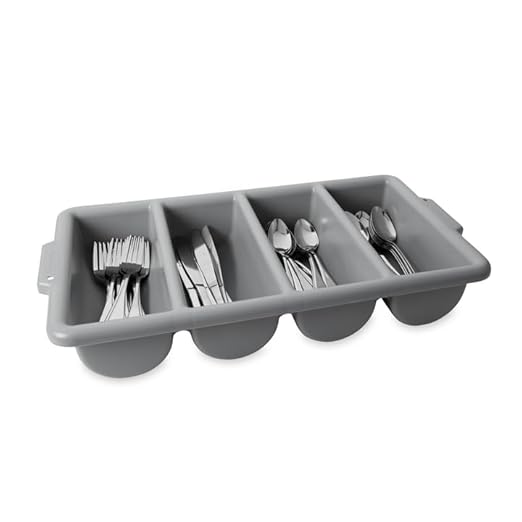 Rubbermaid Commercial Products 4-Compartment Plastic Cutlery Bin, 2lb Capacity, Gray, Supplies for Restauran/Kitchen Use