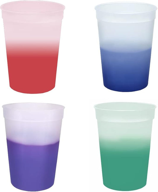 12oz Color Changing Stadium Cup, Durable plastic cups, BPA FREE, Reacting to ice cold liquids, Set of 12, Frosted Assorted (Colors may vary) - MADE IN USA