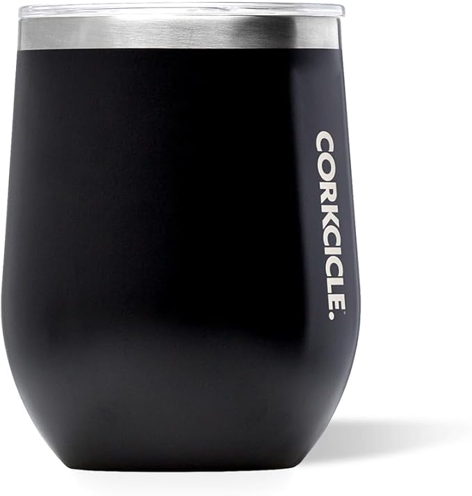 Corkcicle Stemless Wine Tumbler - Keeps Drinks Cold for 6 Hours - Triple-Insulated Stainless Steel - Non-Slip Base - Summer Drinkware Gift - Keeps Drinks Ice Cold - 12 oz - Matte Black