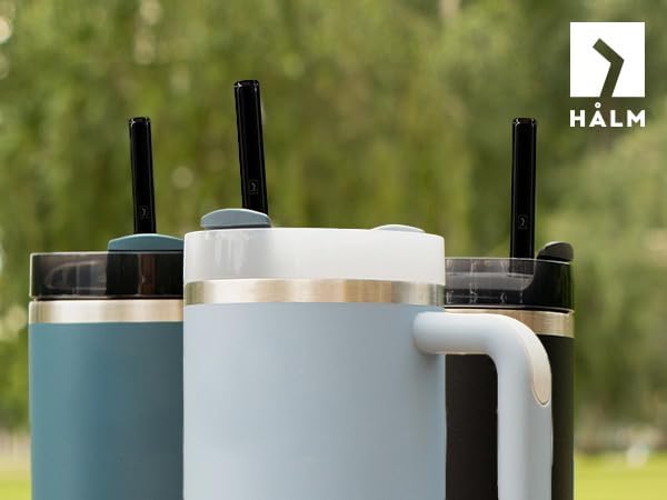 HALM 6x Stanley Quencher Tumbler Glass Straws Black Reusable Replacement Straws for Tumbler with Handle Stainless Steel Drinking Cup Accessory BPA-Free & Dishwasher Safe