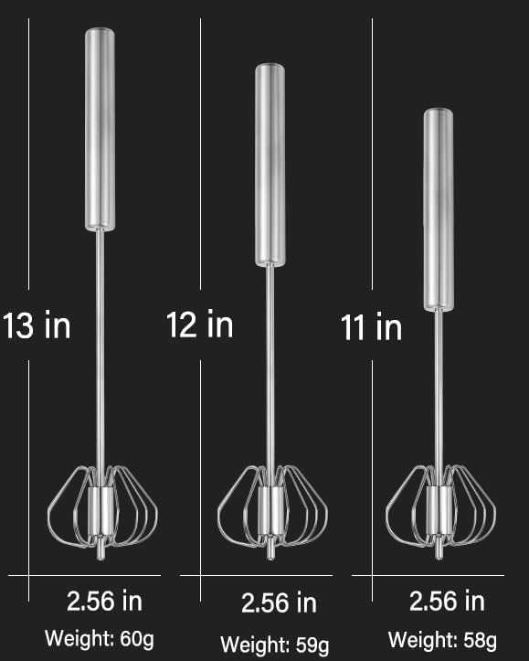 Stainless Steel Semi-Automatic Whisk, Hand Push Rotary Whisk Blender, Versatile Milk Frother for Blending, Whisking, Stirring (13 Inch)