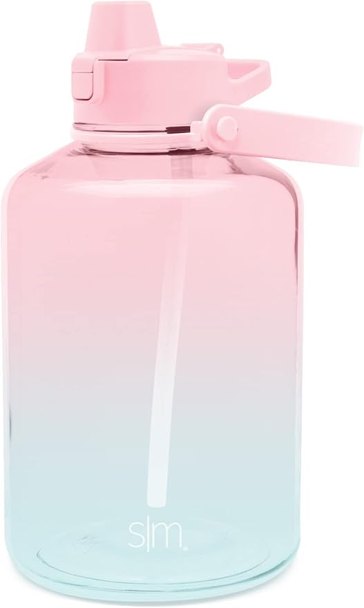 Simple Modern Half Gallon 64 oz Water Bottle with Push Button Silicone Straw Lid & Motivational Measurement Marker | Large Reusable Tritan Plastic Water Jug | Summit Collection | Sweet Taffy