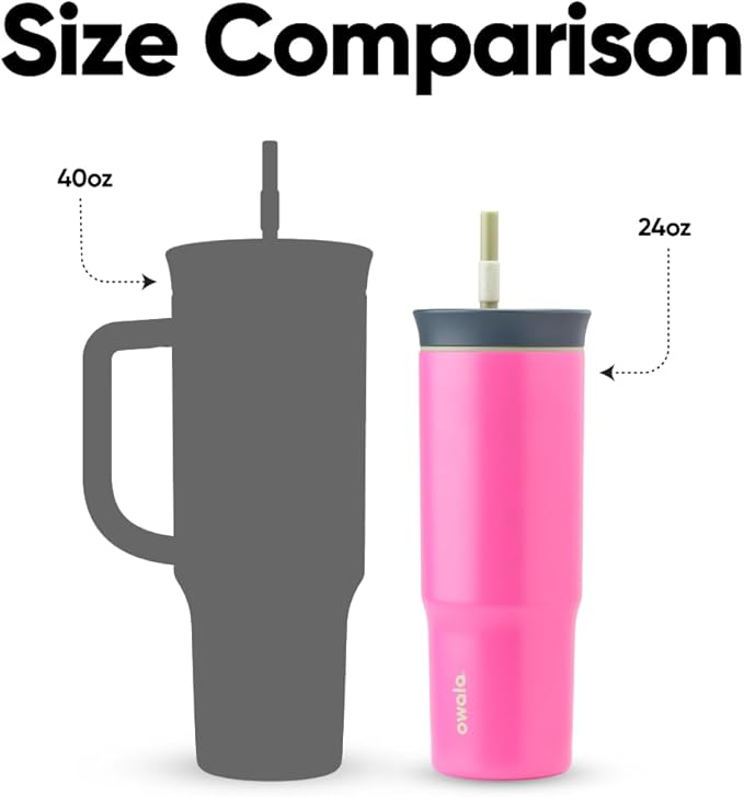 Owala Stainless Steel Triple Layer Insulated Travel Tumbler with Spill Resistant Lid and Straw, BPA Free, 24 oz, Brown/Pink (Watermelon Breeze) (Pack of 12)