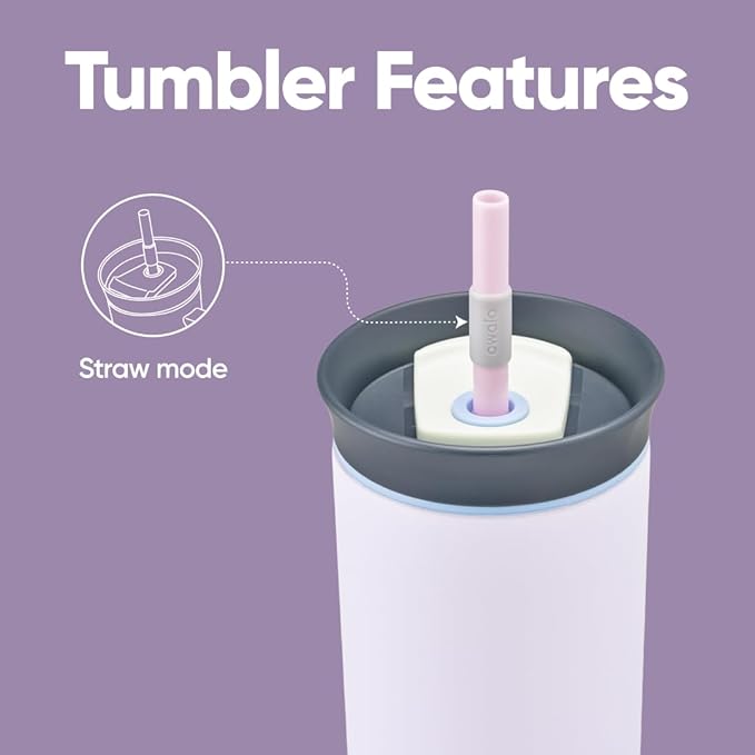 Owala Stainless Steel Triple Layer Insulated Travel Tumbler with Spill Resistant Lid and Straw, BPA Free, 24 oz, Grey/Purple (Bunny Hop) (Pack of 12)