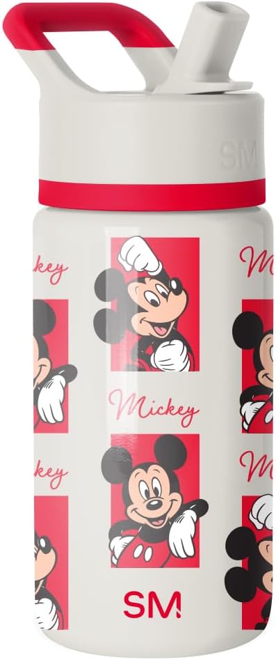 Simple Modern Kids Summit Water Bottle with Straw Lid | Disney Mickey Mouse 14oz Stainless Steel Cup Insulated Tumbler for Boys, Girls, School | Mickey Montage