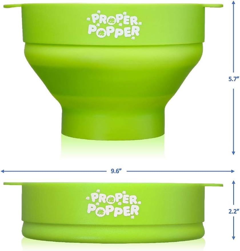 The Original Proper Popper Microwave Popcorn Popper, Silicone Popcorn Maker, Collapsible Bowl BPA Free & Dishwasher Safe - (Green)