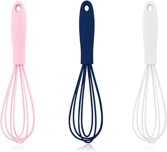 3 Pcs Premium Colorful Kitchen Mini Silicone Whisks - Mini Whisk Set Egg Beater for Stirring Cooking Baking, Tiny Silicone Balloon Wire Whisk, Milk Frother Kitchen Utensils Gadgets