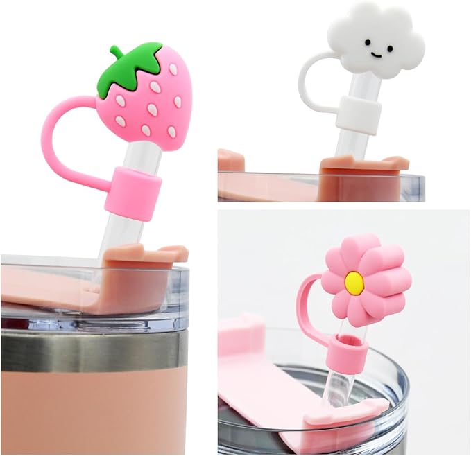 Stanley Cup Silicone Straw Topper - Compatible with 30 & 40 Oz Tumbler, Straw Tip Covers (6pcs Strawberry Cloud Flower)