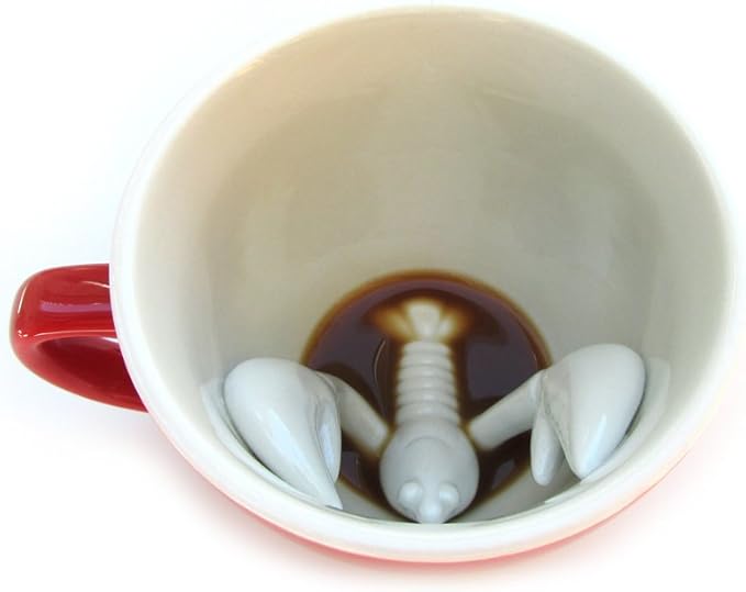 Creature Cups LOBSTER Ceramic Cup (11 Ounce, Red Exterior) - 3D Animal Inside Mug - Birthday, Holiday & Housewarming Drinkware Gift for Coffee & Tea Lovers