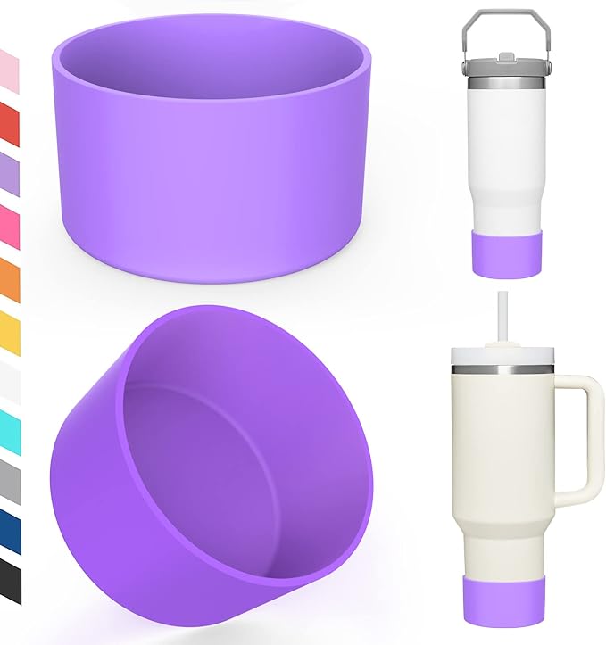 Upgrade 2PCS Protective Silicone Boot Bumper for Stanley Quencher Adventure 40oz 30oz IceFlow 20oz 30oz Tumbler, Water Bottle Bottom Sleeve Cover Accessories for Stanley Mug Cup(Light Purple)