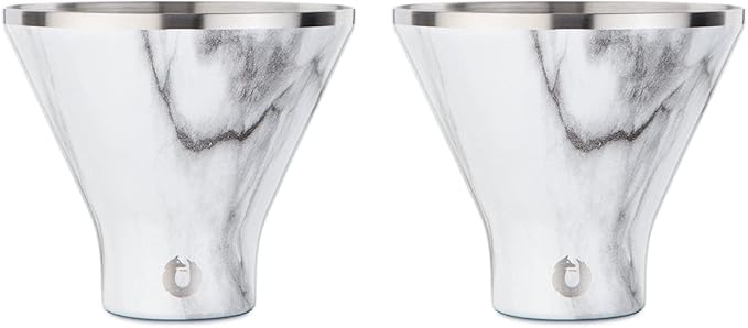 SNOWFOX Premium Vacuum Insulated Stainless Steel Martini Glass, Set of 2, Martinis Stay Icy Cold, Stemless Cocktail Glasses, Elegant Home Entertaining, Bold Beautiful Barware Set, 8 oz, Marble