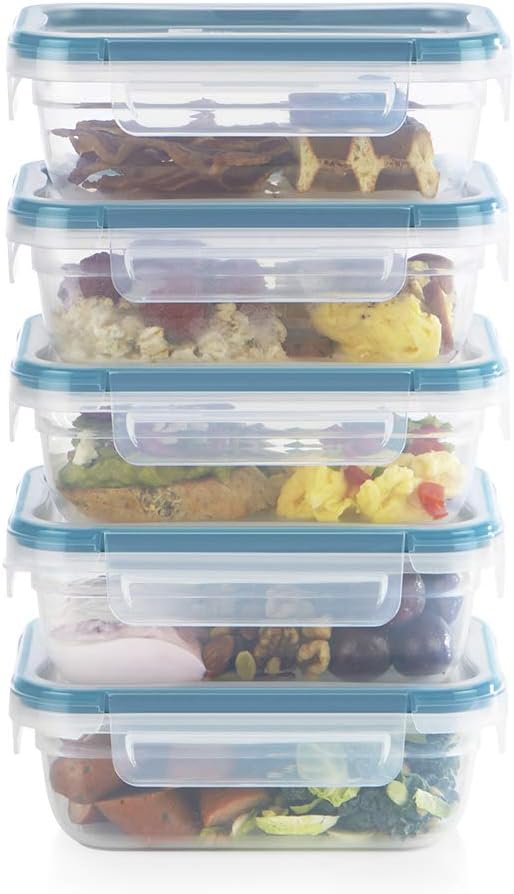 Snapware Total Solutions (5-Pack, 3 Cup) Plastic Food Storage Containers Set, Airtight & Leakproof Locking BPA-Free Lids Tupperware, Freezer Dishwasher Microwave Safe