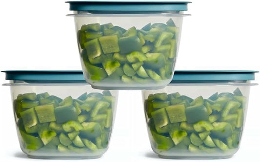 Rubber maid Storage Containers, Easy Find Lids, Teal, 7 cup, Flex & Seal, Leak Proof Lids, Food Storage Set, Clear Meal Prep Flex Containers, 3 Piece Bundle Set