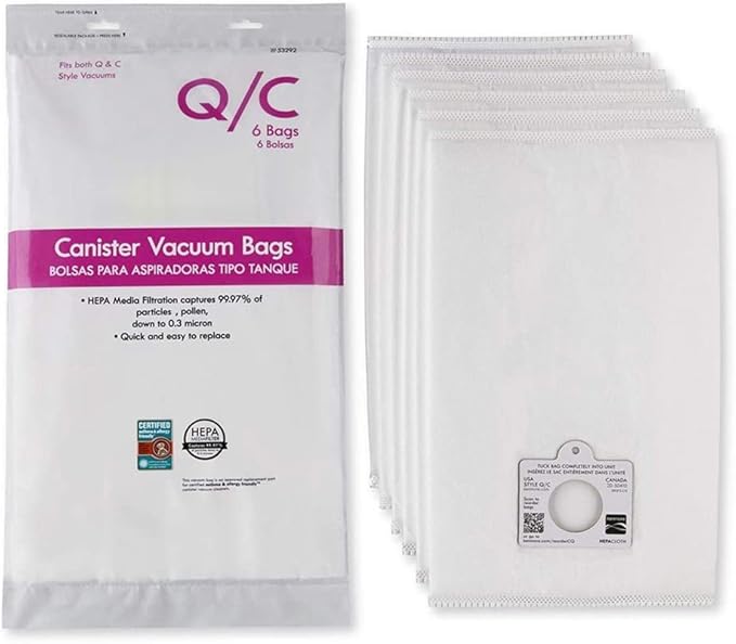 Compatible with Kenmore 53292 Type Q - C HEPA Canister Vacuum Bags,6-Pack (white)