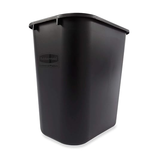Rubbermaid Commercial Products Wastebasket/Trash Can, 7-Gallon/28-Quart, Black, Plastic, for Bedroom/Bathroom/Office, Fits Under Desk/Sink/Cabinet, Pack of 4