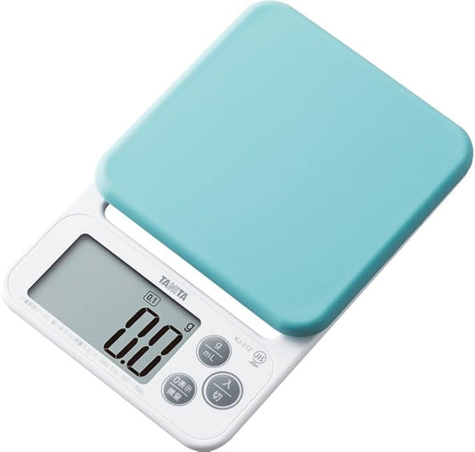 Tanita KJ-212 BL Cooking Scale with Removable and Washable Silicone Cover, Measures Up to 4.4 lbs (0.1 g) Units, Includes Hook Hole, Convenient Storage, Digital Scale, Blue