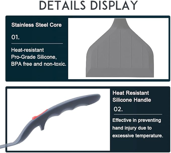 Silicone Wide Turner/Spatula Kitchen Spatulas Nonstick Cookware for Cooking & Serving Heat-Resistant BPA Free Cooking Utensils