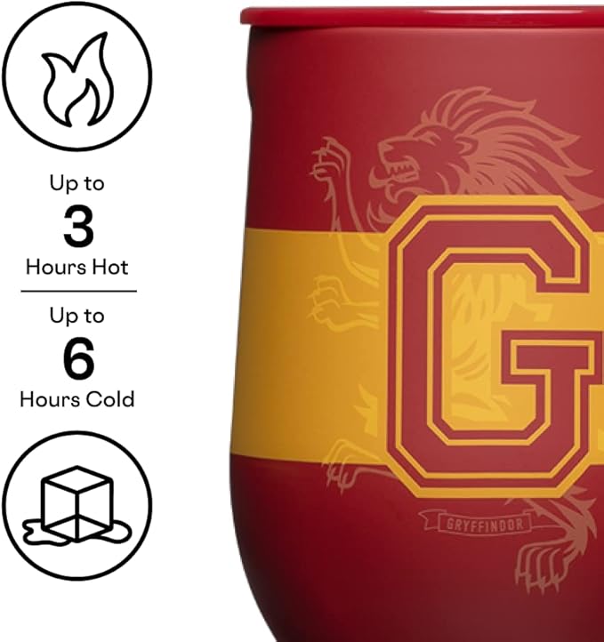 Corkcicle Stemless Insulated Wine Glass Tumbler - Keeps Beverages Cold 6 Hours & Hot 3 Hours - Stainless Steel - Easy-Grip - Summer Drinkware Gift - Keeps Drinks Ice Cold - 12 oz - Gryffindor