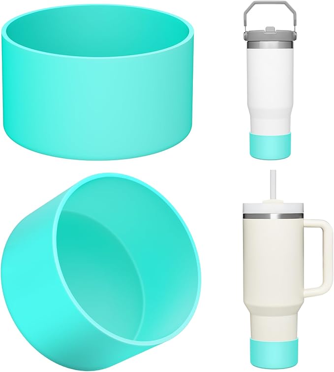 Upgrade 2PCS Protective Silicone Boot Bumper for Stanley Quencher Adventure 40oz 30oz IceFlow 20oz 30oz Tumbler, Water Bottle Bottom Sleeve Cover Accessories for Stanley Mug Cup(Ice Green)