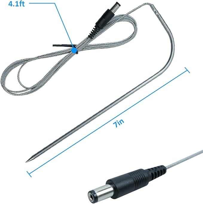 2 Pack Temperature Meat Probe Replacement Fits for Rec tec Wood Pellet Grill, Recteq Grill Accessories, with 2 BBQ Thermometer Probe Holder Clip
