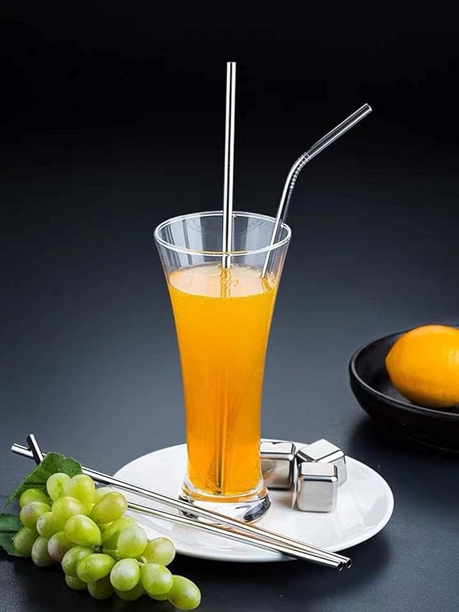 Vinaco Stainless Steel Straws Reusable, 12 Pack 8.5" & 10.5" Metal Straws 0.24" for 20 oz - 32 oz Tumblers, Long Drinking Straws with Cleaning Brush for Coffee, Juice, Cocktail and Hot Drinks