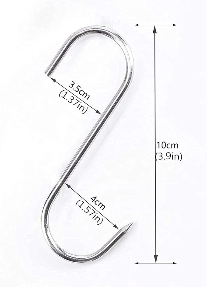 ARTOYS Meat Hooks 4'' 4mm, SUS304 Stainless Steel Butcher's Hook(10Pack), Meat Hook for Smoker, Drying, Butchering, Smoking, BBQ, Grilling,Jerky.