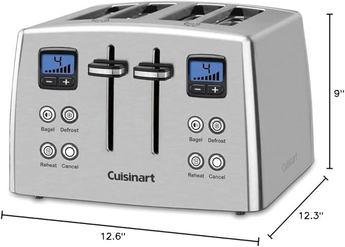 Cuisinart 4 Slice Countdown Motorized Toaster, Compact Bread Toaster with Extra-Wide Slots for Toasting Bread, French Toast, Bagels and Pastries, Defrost & Reheat Functions, CPT-435P1, Stainless Steel