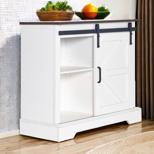 HOMFAMILIA 31.5" H Farmhouse Coffee Bar Cabinet w/Storage, Rustic Buffet Cabinet - Image 5