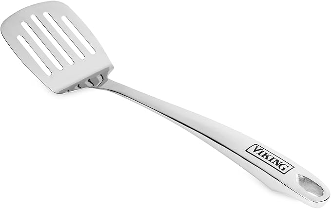 Viking Kitchen Utensils Set, 6 Piece Stainless Steel Cooking Utensil Set, Includes Spatulas, Spoons, Pasta Fork, and Deep Ladle, Hollow Forged, Silver