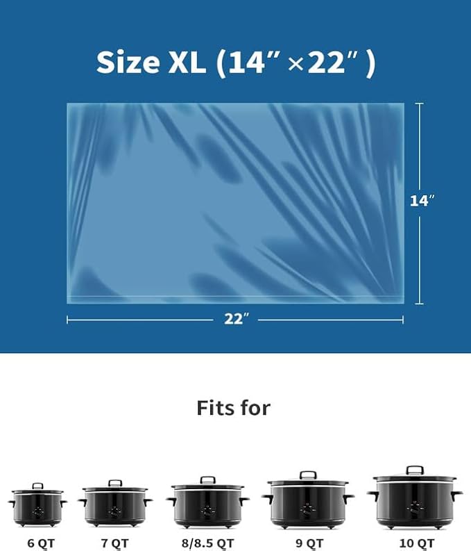 KOOC Slow Cooker Liners 14"x22" 10 Count Extra Large Size Disposable Pot Liners Christmas Cooking Bags Fit 6 qt to 10 qt Pot BPA Free Fresh Locking Seal Design