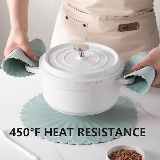 Heat-Resistant Silicone Trivet Mats, Non-Slip Hot Plate Holder for Kitchen Countertops & Dining Table, Reusable Pot Holder Pad with Secure Grip, Dishwasher Safe (Grey, Diameter: 18cm/7.09")