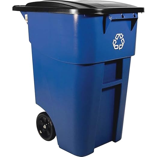 Rubbermaid Commercial Products BRUTE Rollout Heavy-Duty Wheeled Recycling Can/Bin, 50-Gallon, Blue Recycling, for Restaurants/Hospitals/Offices/Warehouses/Garage, Pack of 2