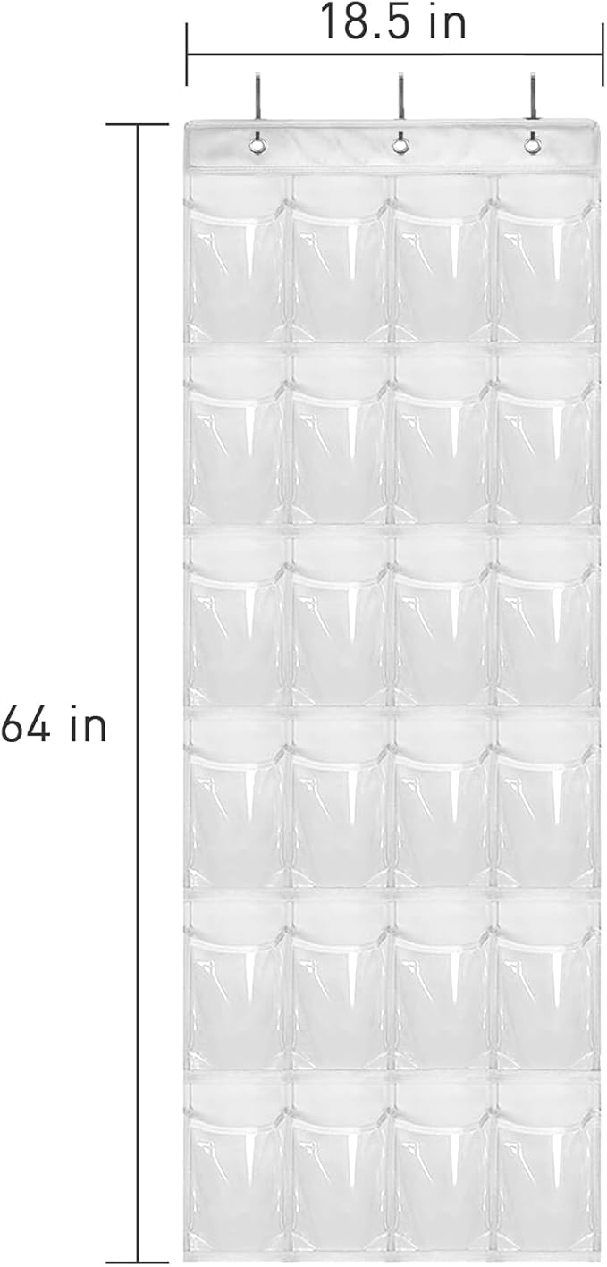 Over The Door Shoe Organizer - 2 Pack Shoe Rack for Door with 24 Pockets and Hooks, Shoe Holder Back of Door Organizers for Shoes, Hanging Shoe Organizer for Space Saving, White
