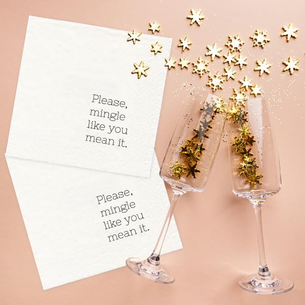 Twisted Wares - Funny Cocktail Napkins - Perfect for any Celebrations 5"X5" (20 Pack) (PLEASE MINGLE)