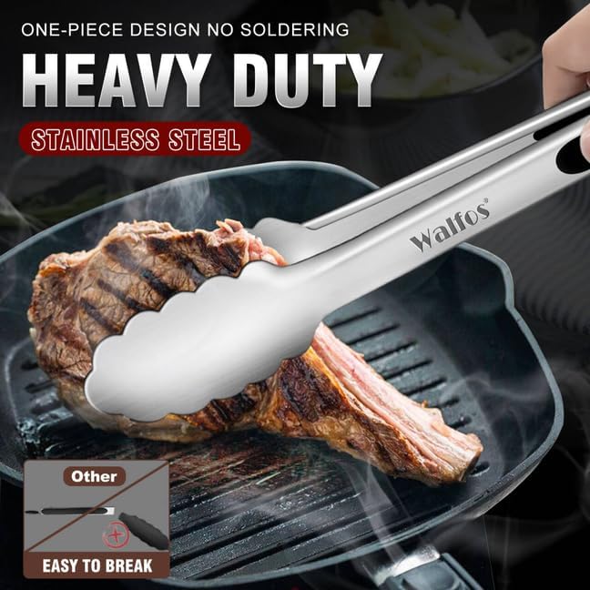 Walfos 7 inch Small Kitchen Tongs for Cooking, Mini Silicone Serving Tongs, Great for Cooking, Salad, Grilling, Pasta, Steaks, Vegetables