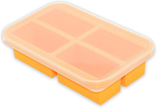 Bangp Silicone Freezer Tray for Soup Ice Cubes,1-Cup Freezing Tray with Lid for Meal Prep,Rice,Broth,Sauce,Leftovers. Makes 4 Perfect 1 Cup Portions. Oven & Dishwasher-Safe