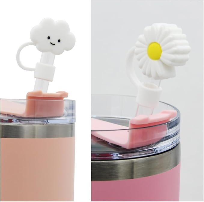 Flower Straw Cover Cap for Stanley Cup Silicone Straw Topper Compatible with 30&40 Oz Tumbler with Handle,Straw Tip Covers 10mm 0.4in for Straw Tip Covers (8Pcs Straw Cover)