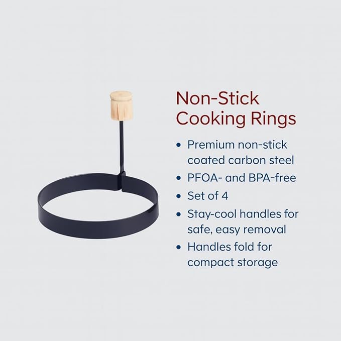HIC Kitchen Non-Stick Fried and Poached Egg and Pancake Cooking Rings, Round Shaped, PFOA and BPA Free, Set of 4