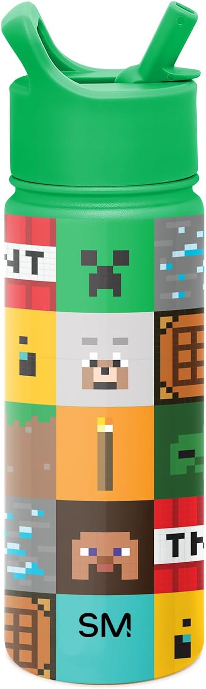 Simple Modern Summit Water Bottle with Straw Lid | Minecraft 18oz Stainless Steel Cup Insulated Tumbler for Girls, Boys, School | Minecraft Mashup
